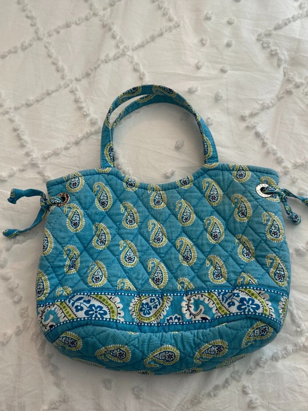 Vera Bradley Quilted Paisley Mini Tote Purse Blue Cotton Handbag Small Shoulder